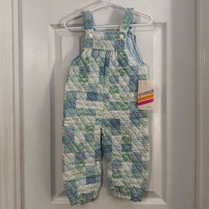 NWT Vintage Popsicle Baby Girl Floral Patchwork Romper in Blue and Green